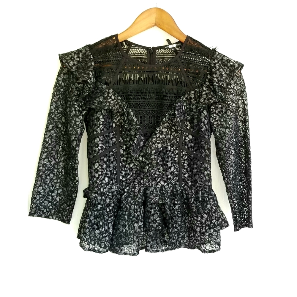 MARISSA WEBB  XS goth vamp black long-sleeve peplum lace blouse